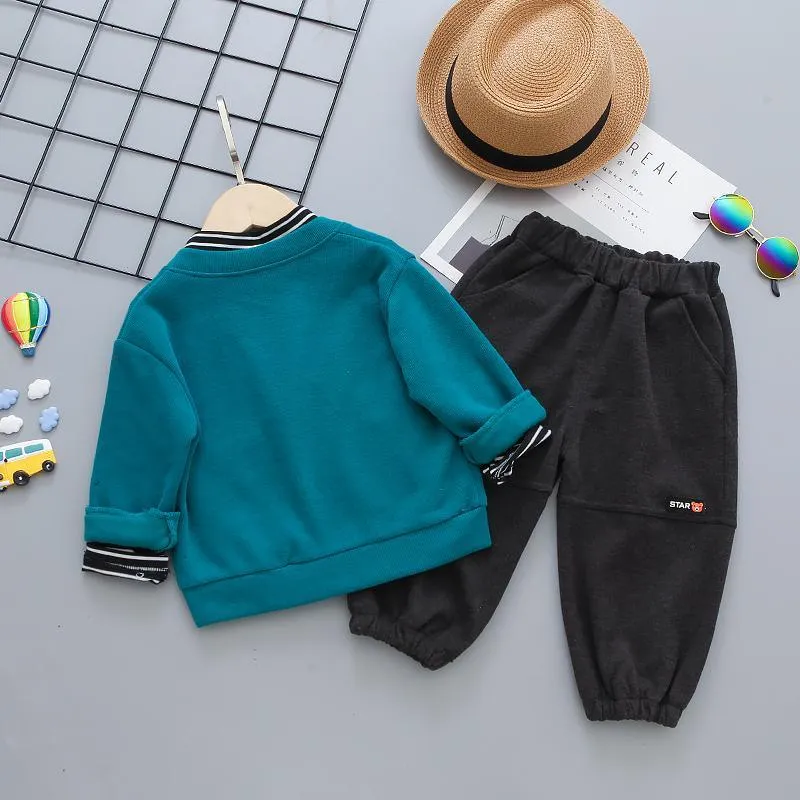 3-piece Pocket Design Cardigan & Striped Sweatshirt & Pants for Children Boy
