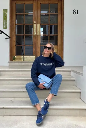 4th & Reckless Blue Peyton Slogan-embroidered Cotton-jersey Sweatshirt UK XS