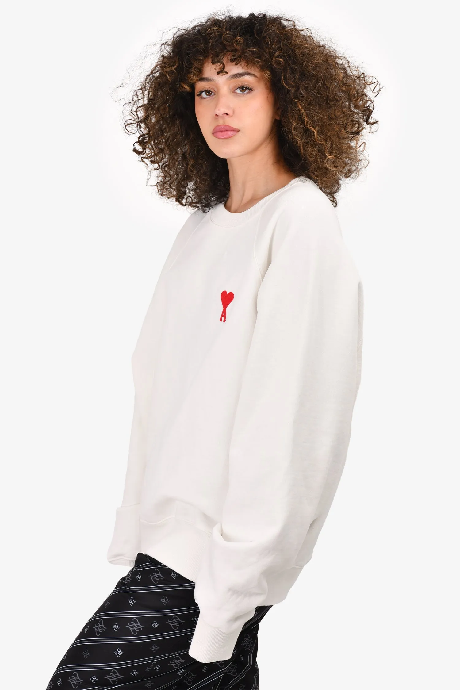 Ami Paris White 'Ami de Coeur' Crewneck Sweatshirt Size L