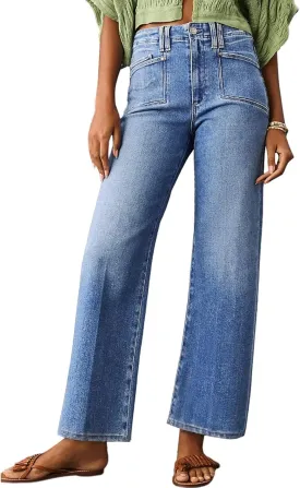 Astylish Womens Wide Leg Jeans High Waisted Stretchy Buttoned Denim Pants Trendy 2025 with Pocket