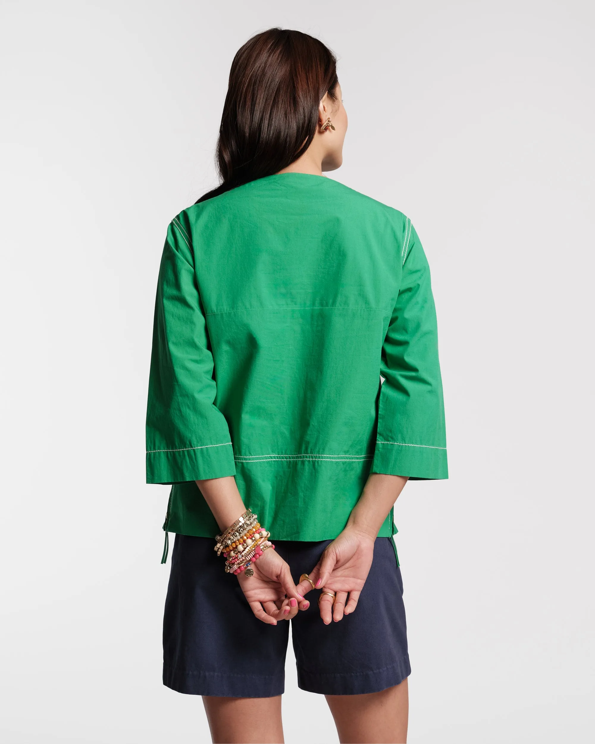 Carly Top Cotton Poplin Green White