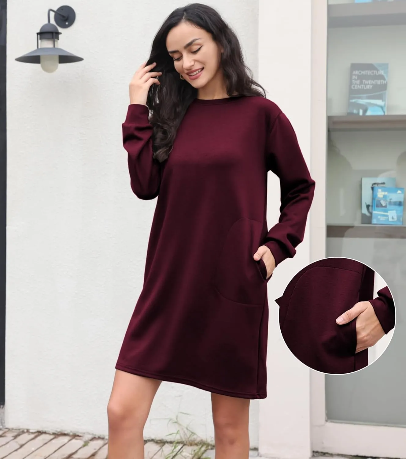 Casual Long Sleeve Sweatshirt Dress Women Air Essentials Crew Neck Dress Tunic Tops with Pockets