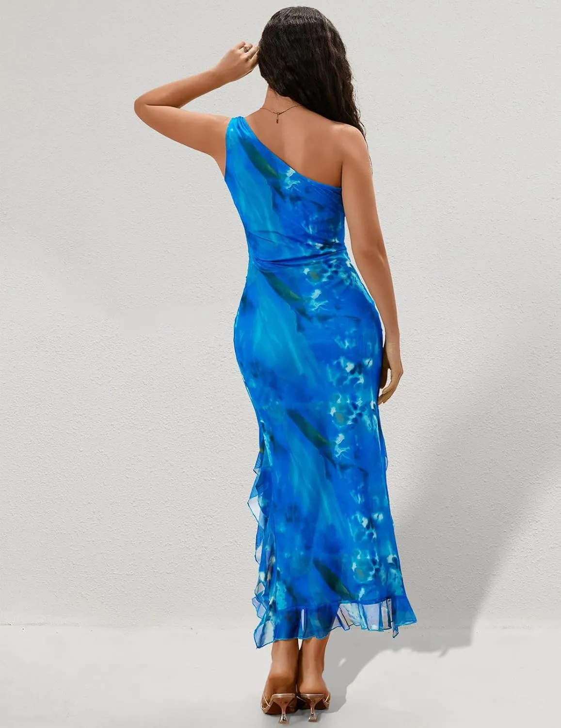 DRESSTELLS Women's Summer Maxi Bodycon Floral Tie Dye Mesh Wedding Guest Club Party Long Split Dresses 2025