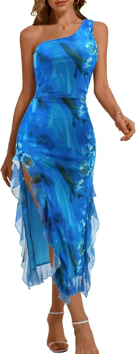 DRESSTELLS Women's Summer Maxi Bodycon Floral Tie Dye Mesh Wedding Guest Club Party Long Split Dresses 2025