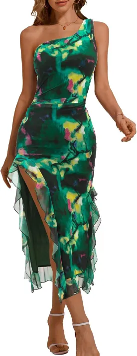 DRESSTELLS Women's Summer Maxi Bodycon Floral Tie Dye Mesh Wedding Guest Club Party Long Split Dresses 2025