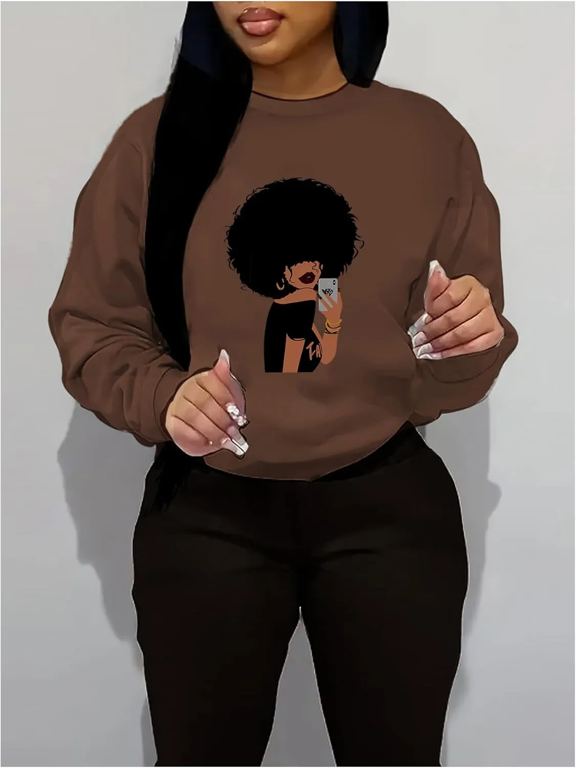Floerns Women's Graphic Oversized Sweatshirts Long Sleeve Crew Neck Drop Shoulder Pullover Sweatshirt