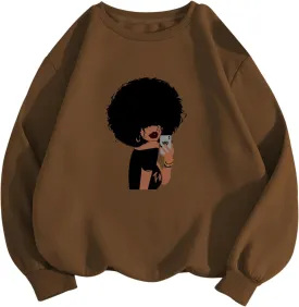 Floerns Women's Graphic Oversized Sweatshirts Long Sleeve Crew Neck Drop Shoulder Pullover Sweatshirt