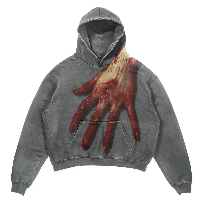 Flytonn- Streetwear y2k 90s Fashion American retro character business card print gray zipper cardigan hoodies women high street popular oversized fashion sweatshirt