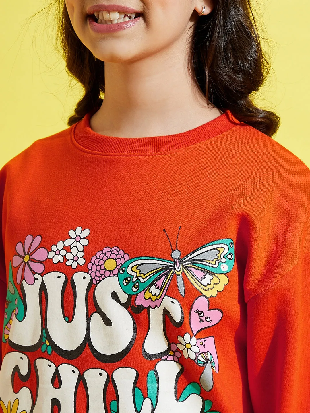 Girls Orange Just Chill Oversize Sweatshirt With Track Pants