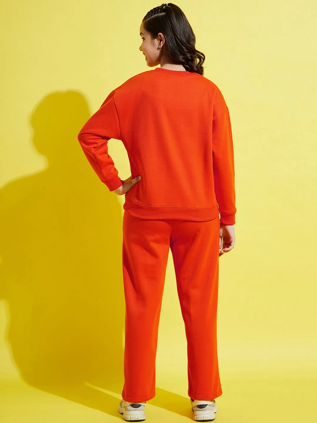 Girls Orange Just Chill Oversize Sweatshirt With Track Pants