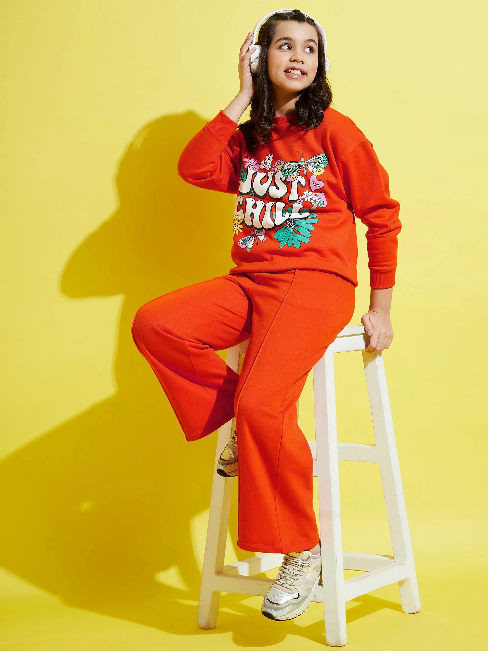 Girls Orange Just Chill Oversize Sweatshirt With Track Pants