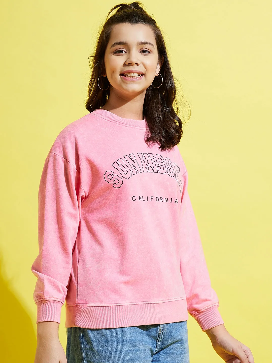 Girls Pink Terry Acid Wash Sun Kissed Oversize Sweatshirt
