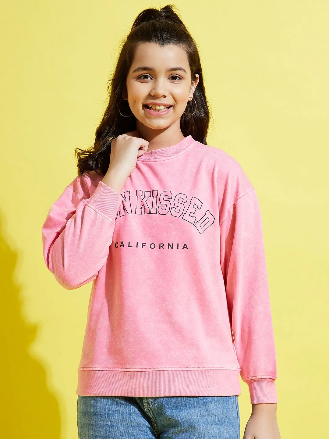 Girls Pink Terry Acid Wash Sun Kissed Oversize Sweatshirt