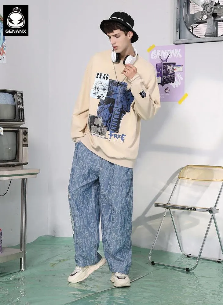 Graffiti Print Drop-Shoulder Sleeve Sweatshirt