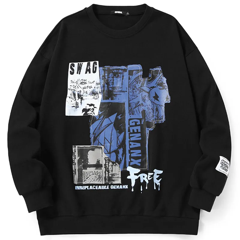 Graffiti Print Drop-Shoulder Sleeve Sweatshirt