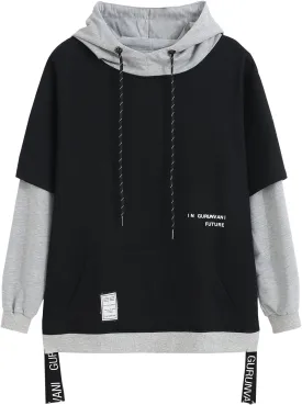 GURUNVANI Contrast Color Pullover Hoodie Mens Patchwork Hoodies Men