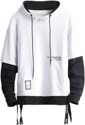 GURUNVANI Contrast Color Pullover Hoodie Mens Patchwork Hoodies Men