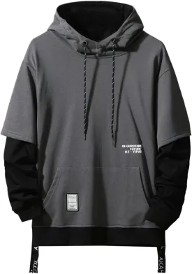 GURUNVANI Contrast Color Pullover Hoodie Mens Patchwork Hoodies Men