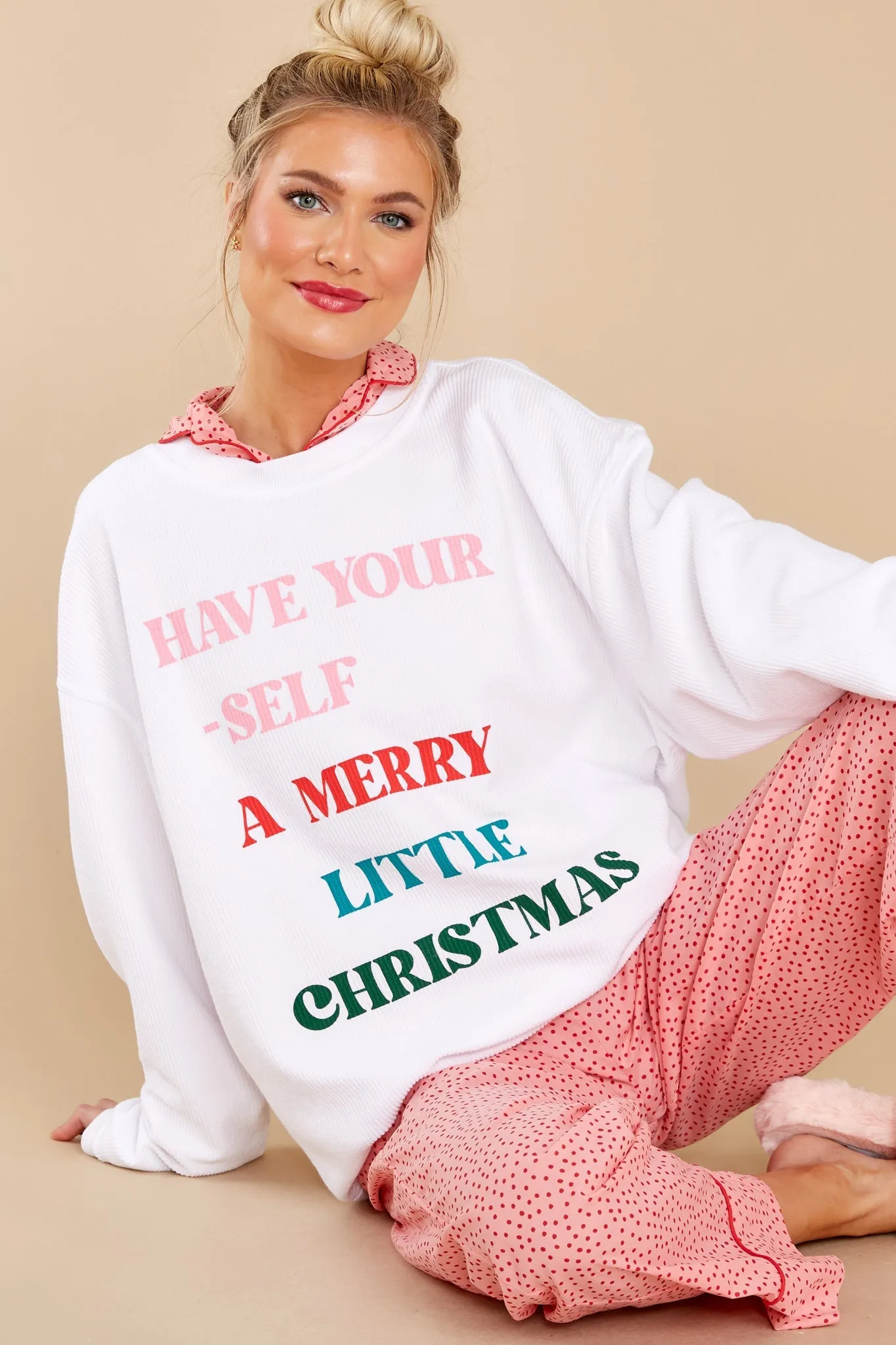 Have Yourself A Merry Christmas White Corded Sweatshirt