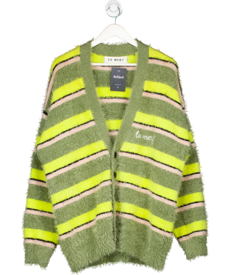 Le Merj Green Striped Cardigan UK M