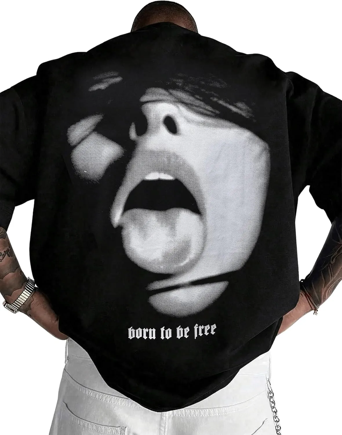 Men's Figure Print Round Neck Drop Shoulder Tee Short Sleeve Regular Pullover T Shirt