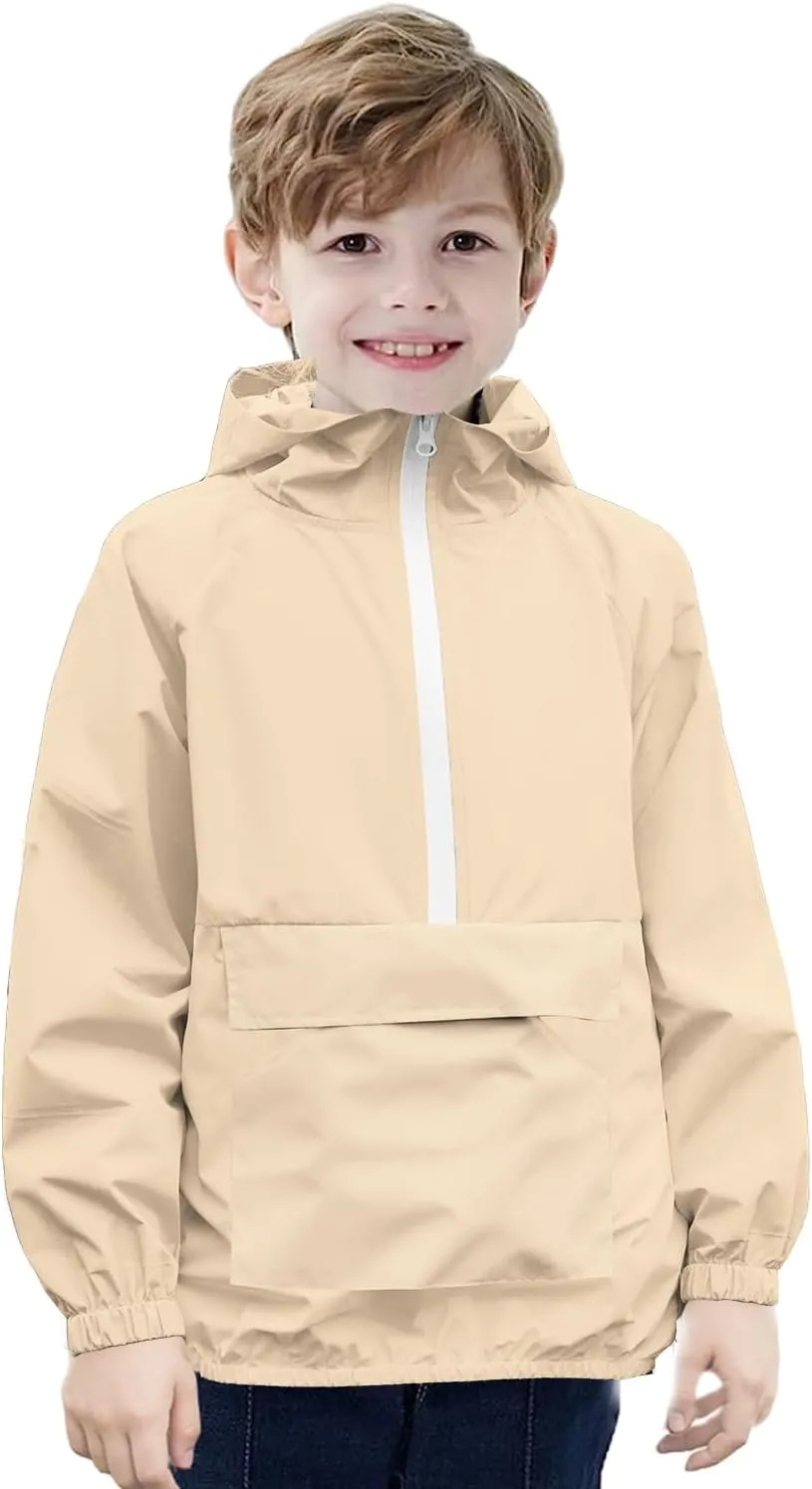 MODAFANS Girls Boys Rain Jacket Lightweight Waterproof Packable Hooded Half zip RainCoats Windbreaker for Outdoor 4-13Year