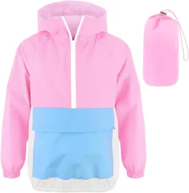 MODAFANS Girls Boys Rain Jacket Lightweight Waterproof Packable Hooded Half zip RainCoats Windbreaker for Outdoor 4-13Year