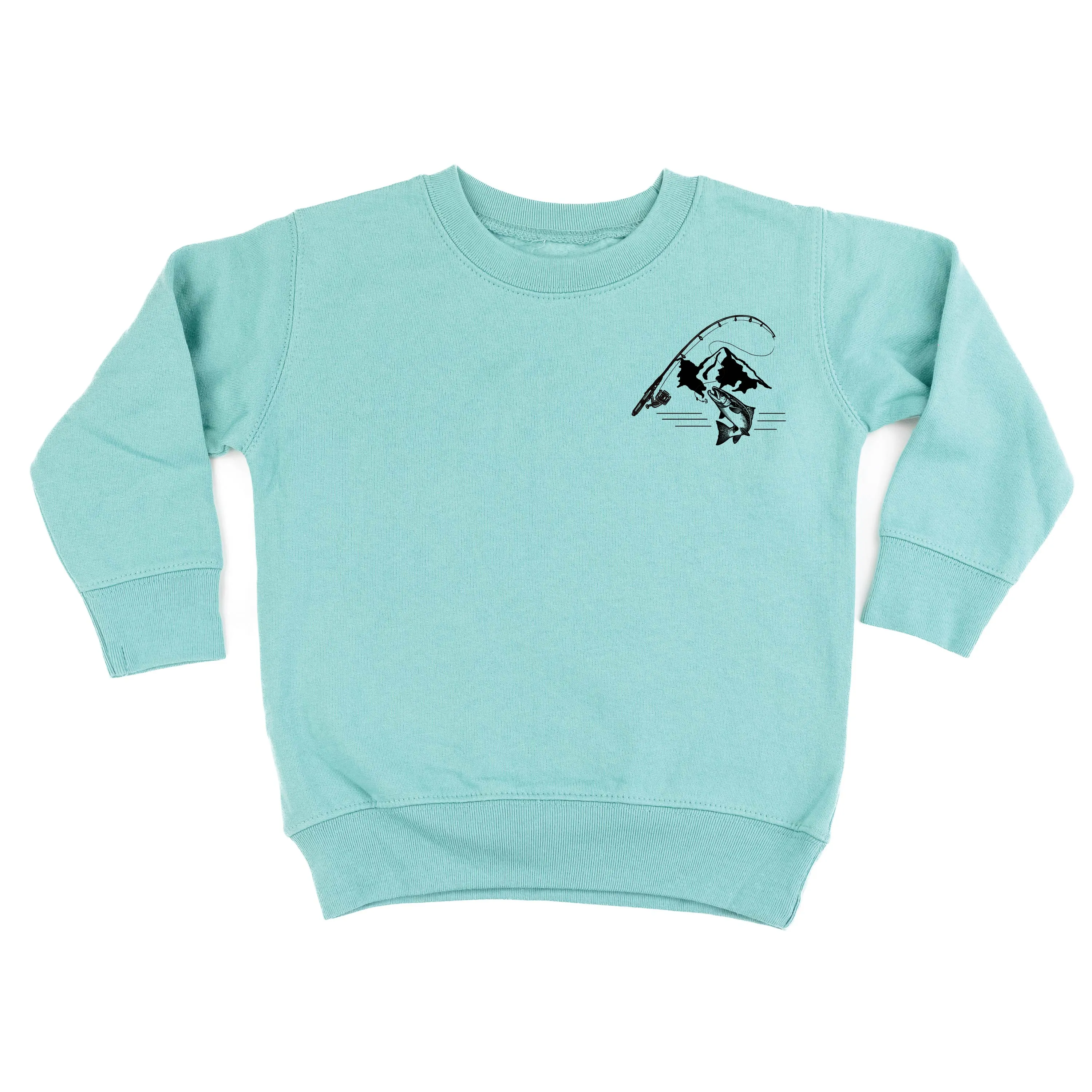 Mountain Fish & Pole Pocket Design on Front w/ FISH ON on Back - Child Sweater