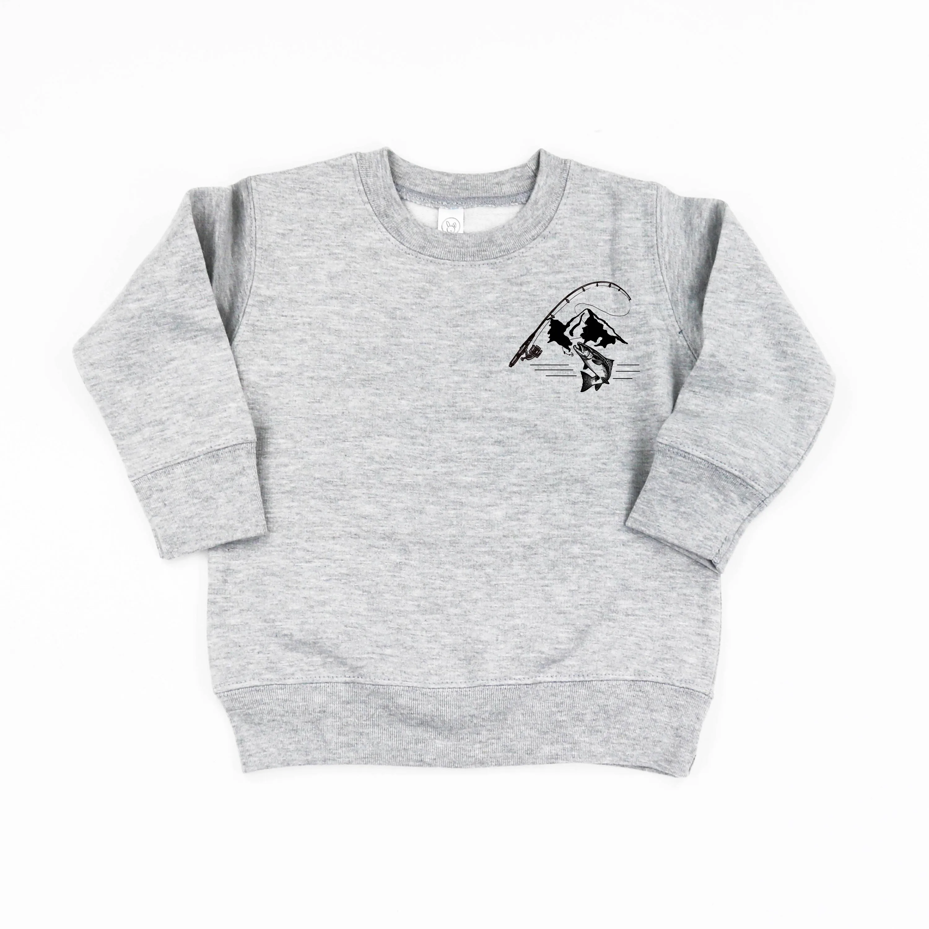 Mountain Fish & Pole Pocket Design on Front w/ FISH ON on Back - Child Sweater