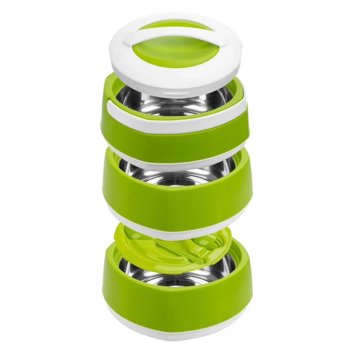 Phoenix Set of 3 Green Stackable Plastic Lunch Boxes | 61 oz | Stainless Steel Insulation