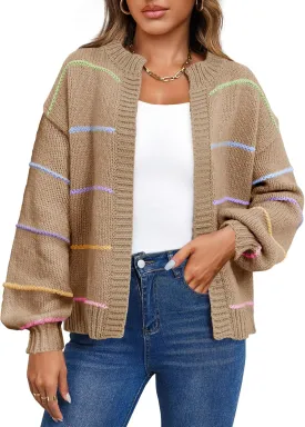 Saodimallsu Womens Color Block Cardigan Sweater Striped Open Front 2024 Fall Chunky Trendy Knit Loose Sweater Coats