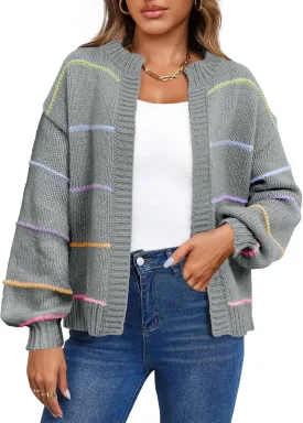 Saodimallsu Womens Color Block Cardigan Sweater Striped Open Front 2024 Fall Chunky Trendy Knit Loose Sweater Coats