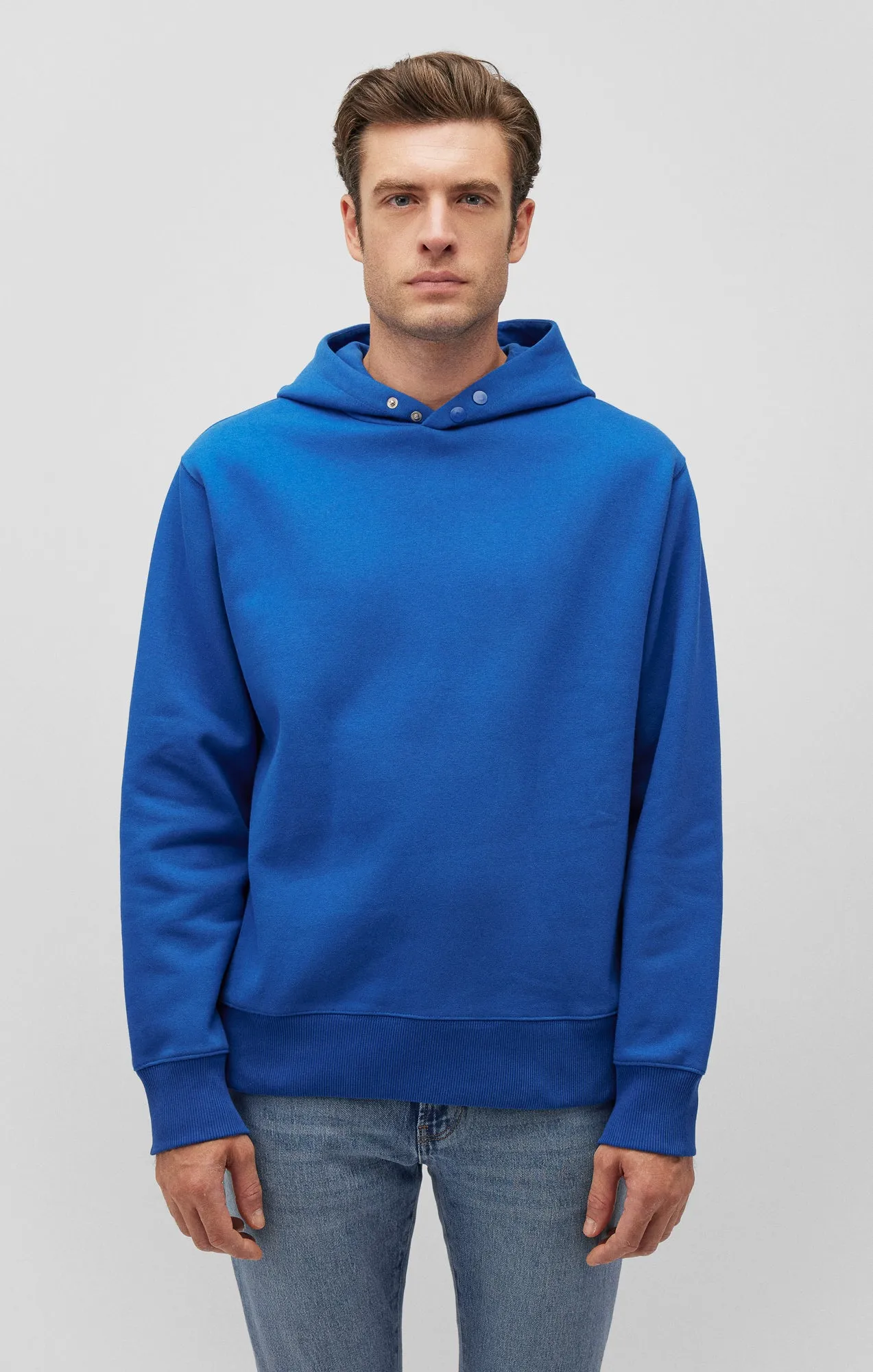 SNAP-BUTTON HOODIE IN TRUE BLUE