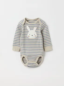 Striped Rabbit Appliqué Babygrow
