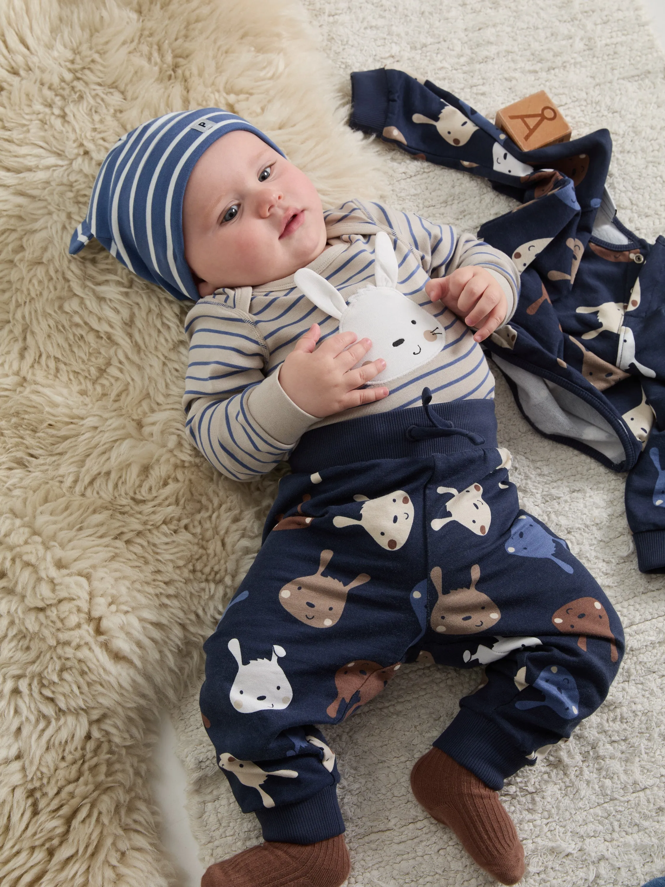 Striped Rabbit Appliqué Babygrow