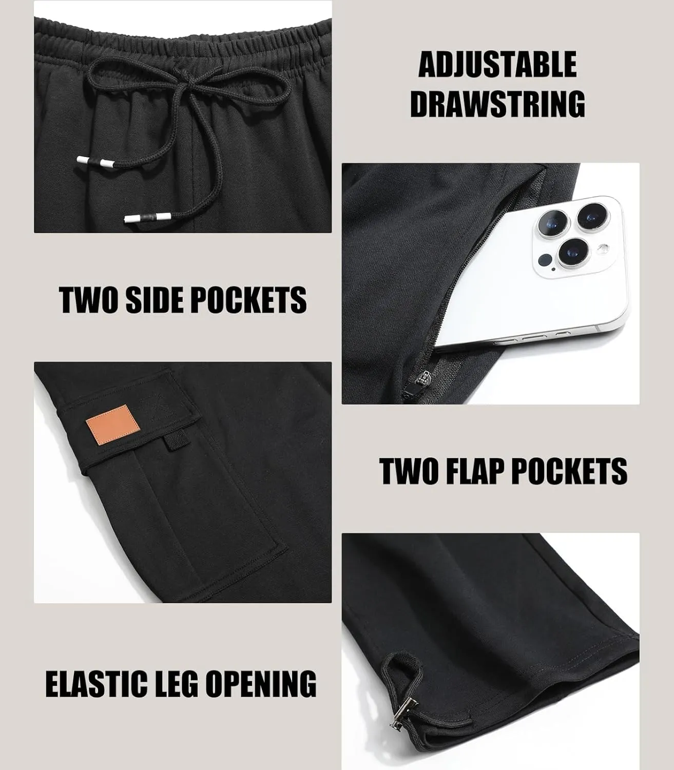 Suwangi Mens Cargo Pants Loose Waist Relaxed Fit Outdoor Elastic Bottom Pants Athletic Drawstring Multiple Pockets Joggers