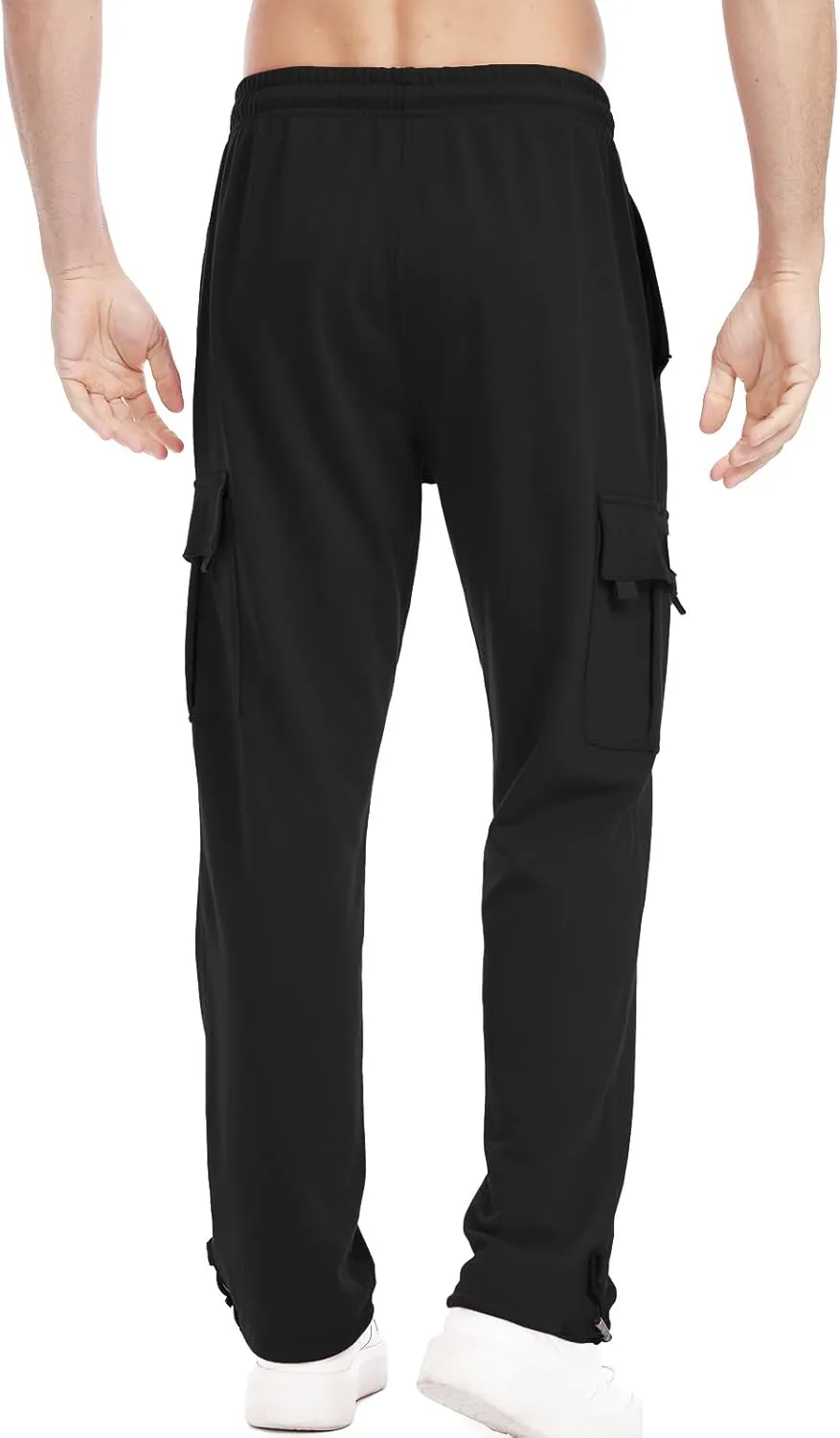 Suwangi Mens Cargo Pants Loose Waist Relaxed Fit Outdoor Elastic Bottom Pants Athletic Drawstring Multiple Pockets Joggers