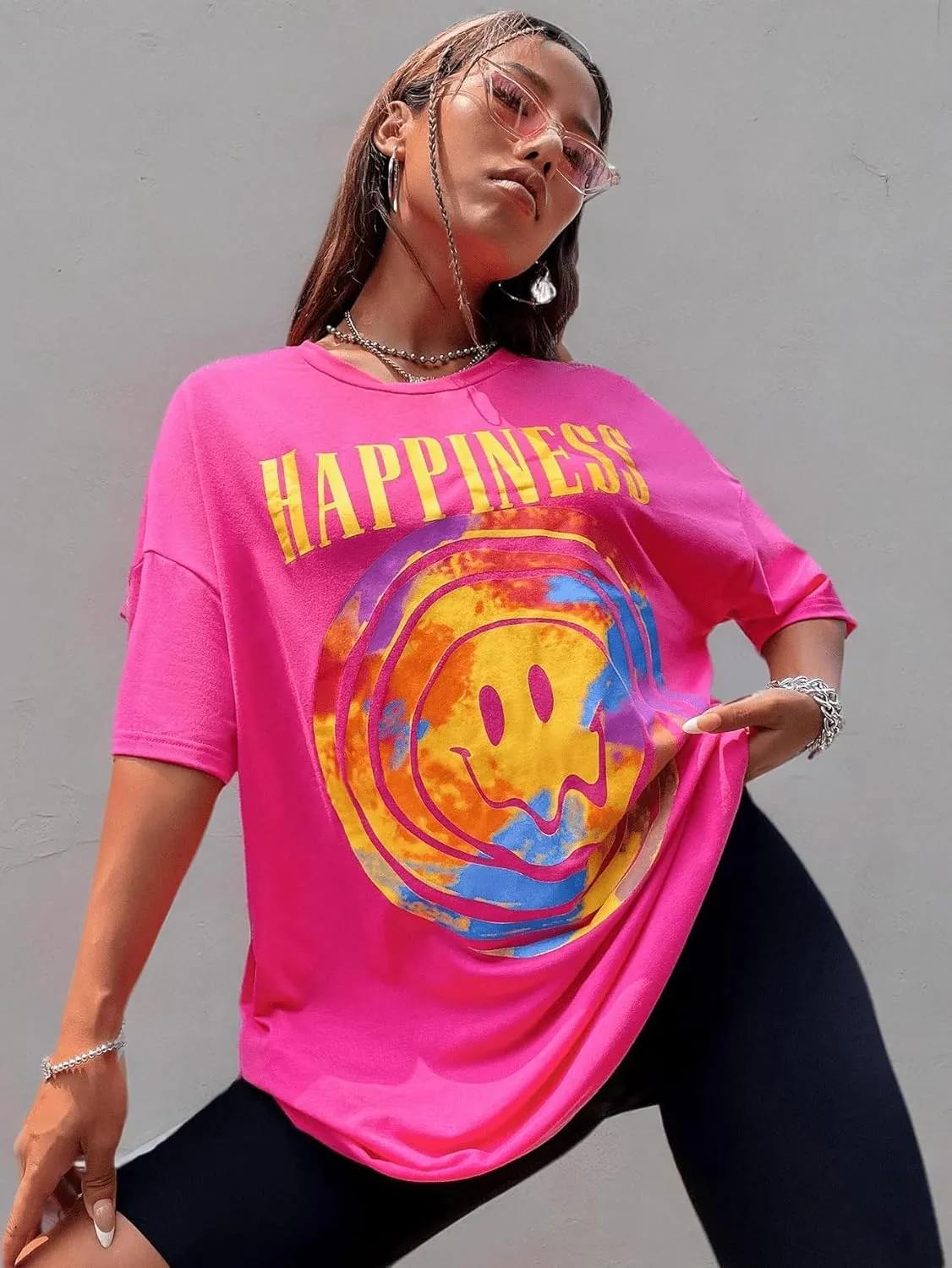 SweatyRocks Women's Short Sleeve Oversized Graphic Tees Round Neck Loose T-Shirt