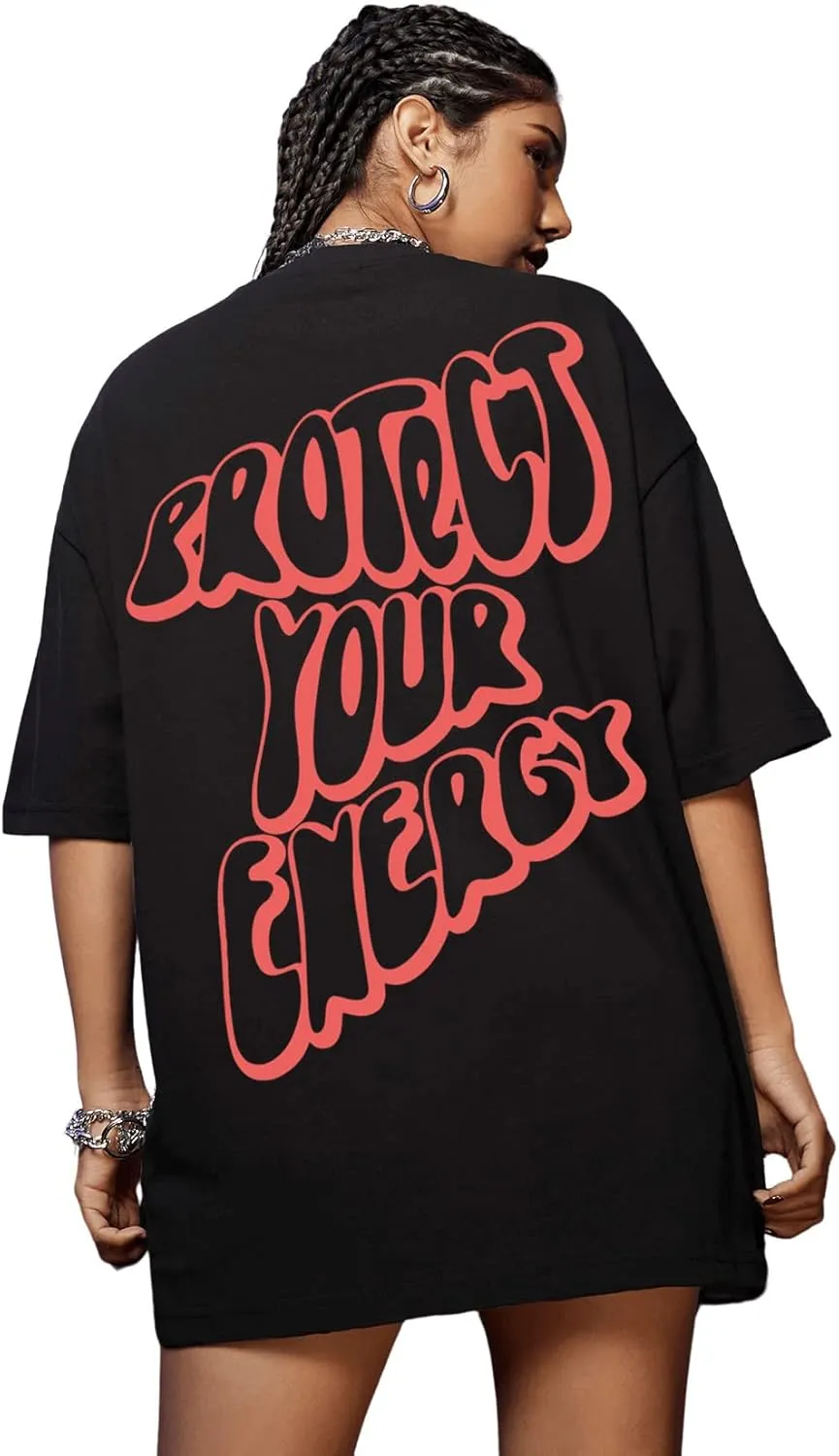 SweatyRocks Women's Short Sleeve Oversized Graphic Tees Round Neck Loose T-Shirt