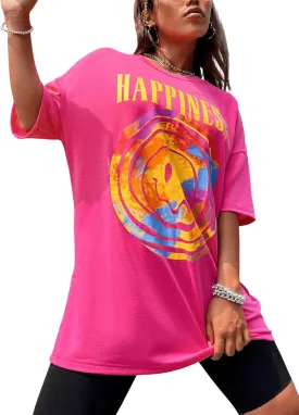 SweatyRocks Women's Short Sleeve Oversized Graphic Tees Round Neck Loose T-Shirt