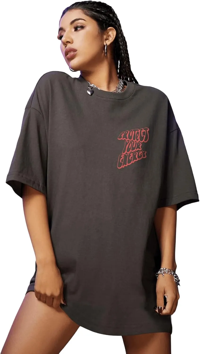 SweatyRocks Women's Short Sleeve Oversized Graphic Tees Round Neck Loose T-Shirt