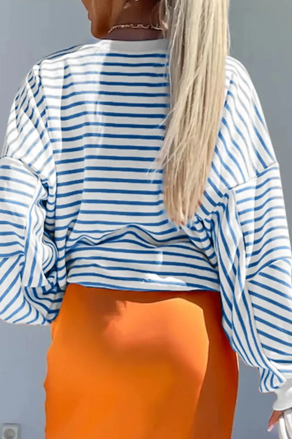 TEEK - Striped Dropped Shoulder Long Sleeve Sweatshirt