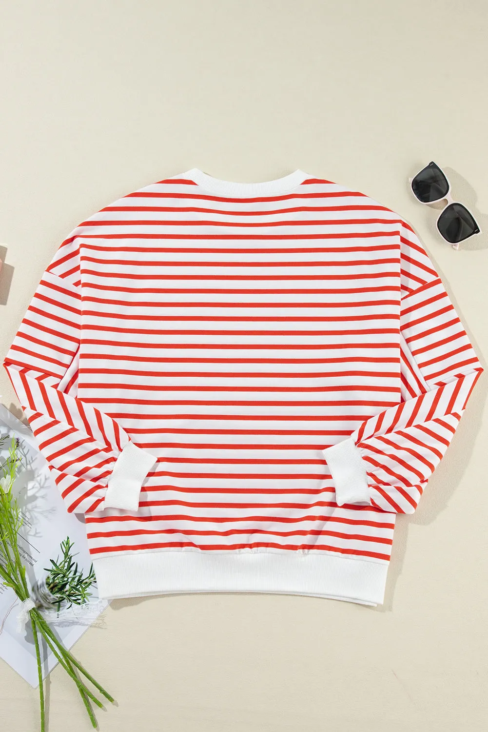 TEEK - Striped Dropped Shoulder Long Sleeve Sweatshirt