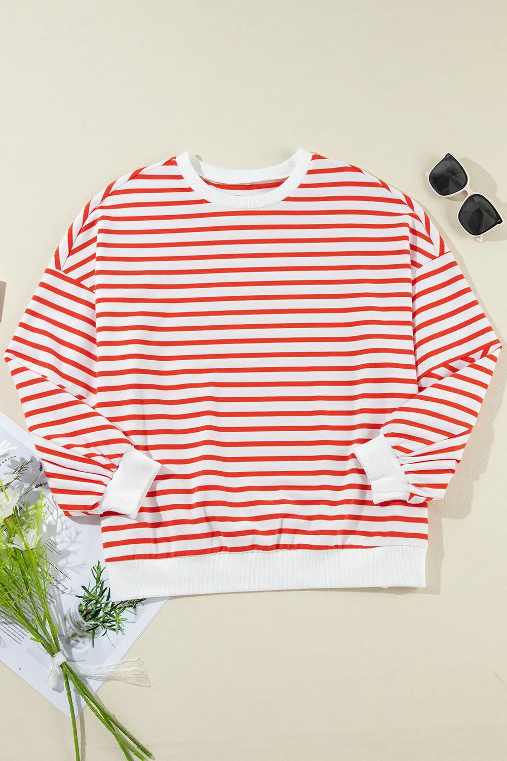 TEEK - Striped Dropped Shoulder Long Sleeve Sweatshirt
