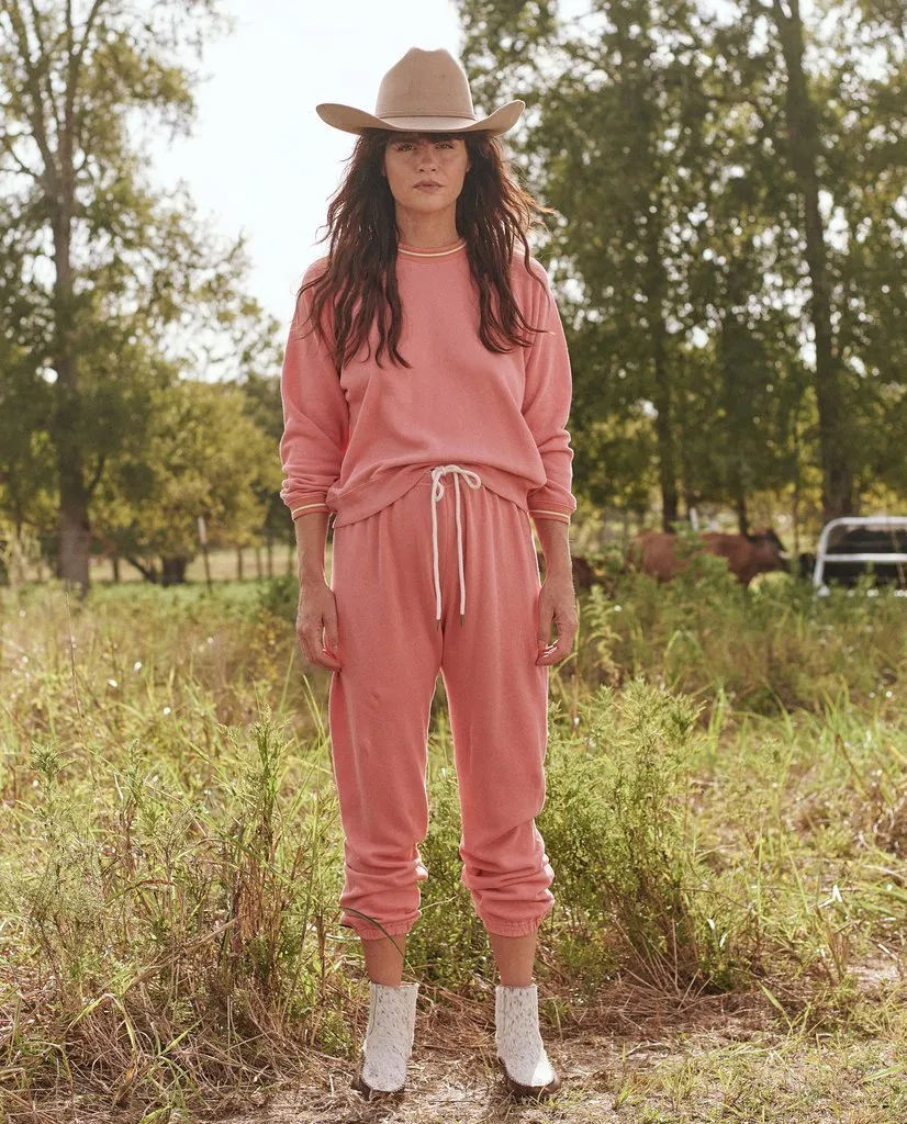The Great - Striped Rib Shrunken Sweatshirt in Dark Victorian Rose