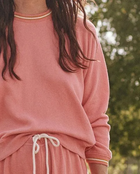 The Great - Striped Rib Shrunken Sweatshirt in Dark Victorian Rose
