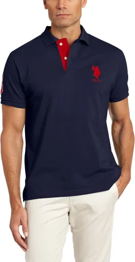 U.S. Polo Assn. Men's Short-Sleeve Polo Shirt with Applique, Casual Summer Slim Fit Polo Shirt with Contrast Color
