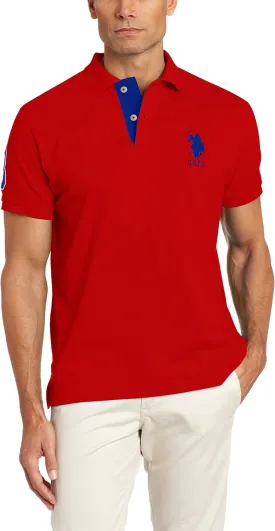 U.S. Polo Assn. Men's Short-Sleeve Polo Shirt with Applique, Casual Summer Slim Fit Polo Shirt with Contrast Color
