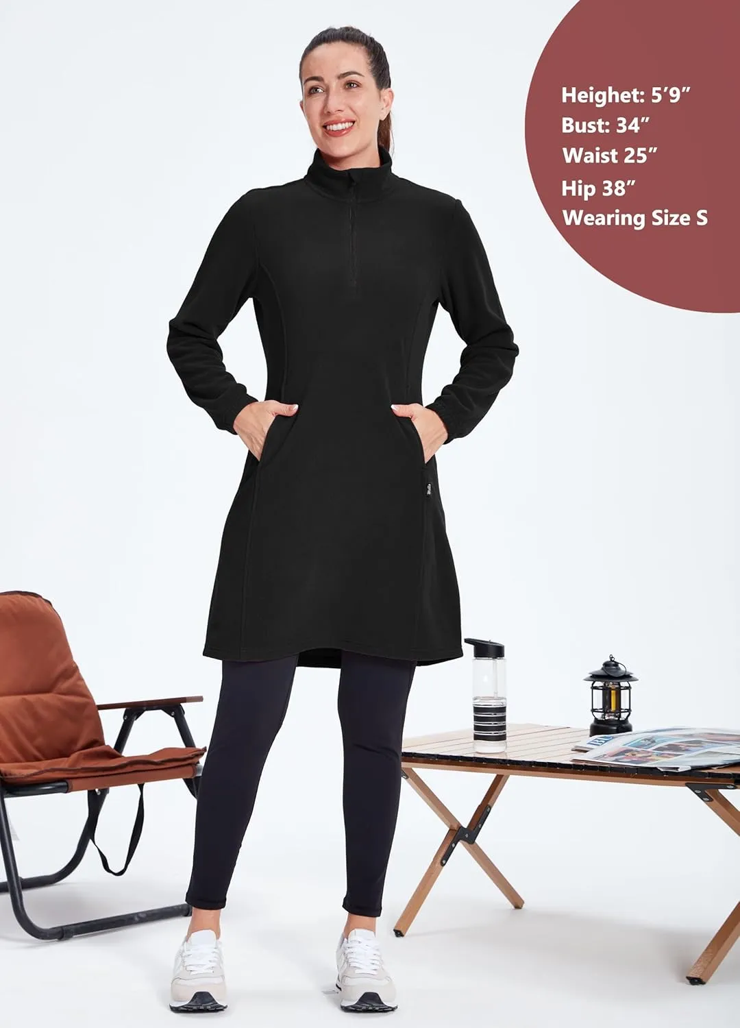 Willit Women's Fleece Dress Sweatshirt Thermal Long Pullover Polar Winter Dress with Pocket