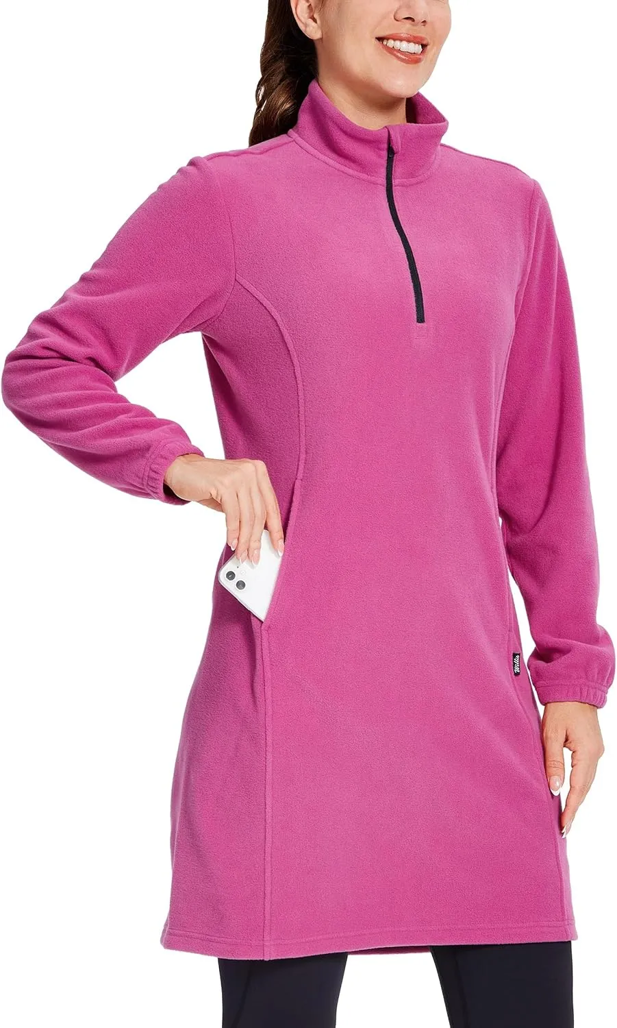 Willit Women's Fleece Dress Sweatshirt Thermal Long Pullover Polar Winter Dress with Pocket